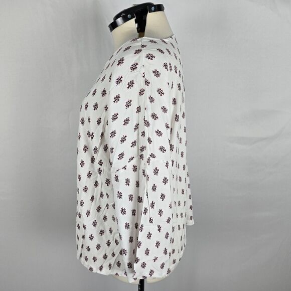 Lane Bryant Blouse Women's 22 / 24 White w/ Floral Long Sleeve Asymmetrical Hem - Picture 15 of 16